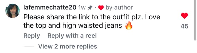 Instagram comment asking for a link to the outfit