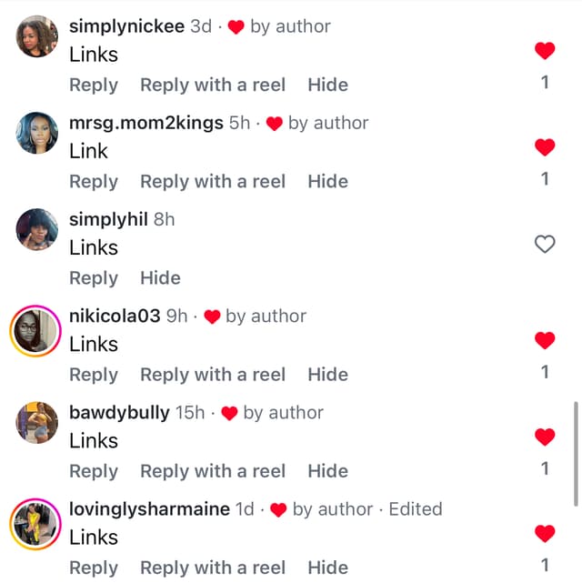 Instagram comment asking for a link to the outfit