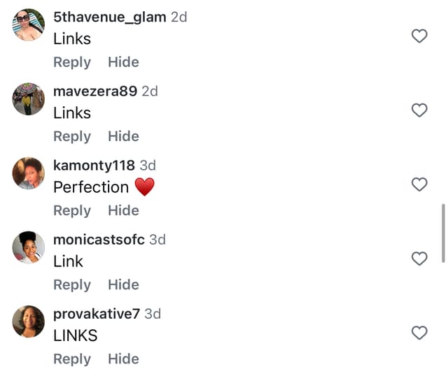 Instagram comment asking for a link to the outfit