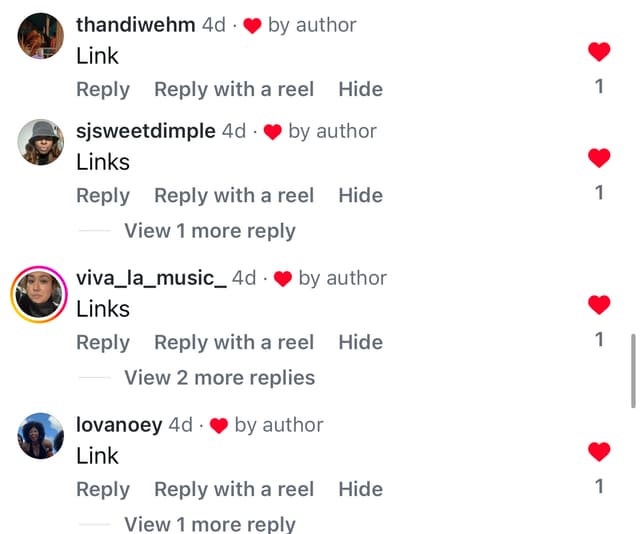 Instagram comment asking for a link to the outfit